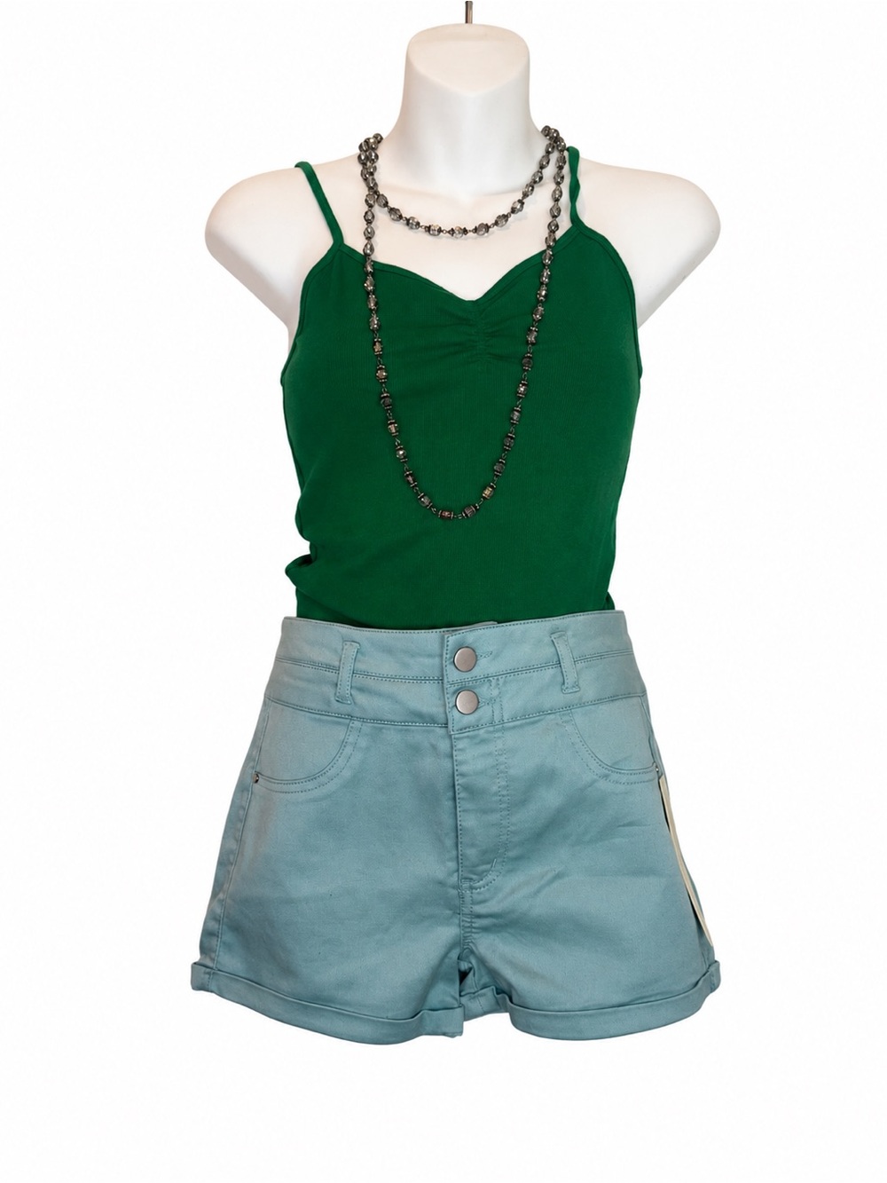 love Fire Emerald Green Ruched Spaghetti Strap Tank